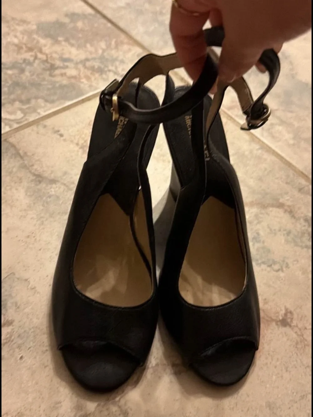 Michael Kors Women’s Black Peep-Toe Ankle Strap Heels